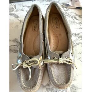 SKU3380 Women's Sperry Sparkle Leather & Fabric Boat Shoes TOP SLIDER size 6